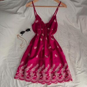 Vintage Y2K She’s Cool hot pink embroidered sundress